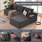 Cloud Sectional Sofa, Boneless Couch for Living Room, Modular Sectional Sofa with Deep Seat, Fluffy L-Shaped Comfy Couch with Right-Facing Chaise, No Assembly Required, Grey