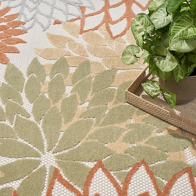 Nourison Home Aloha Indoor/Outdoor Ivory Multicolor 6' x 9' Area Rug, Easy Cleaning, Non Shedding, Bed Room, Living Room, Dining Room, Backyard, Deck, Patio (6x9)
