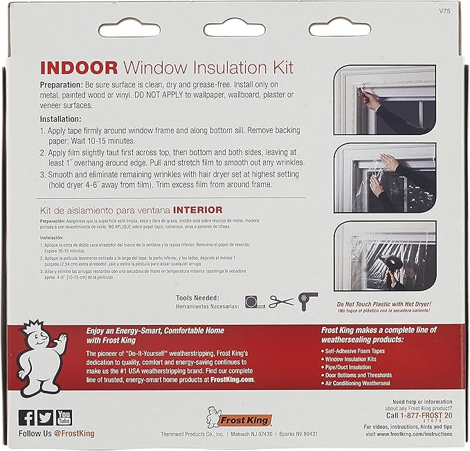 Frost King V75H Extra Large Indoor Window Insulation Shrink Kit, 62" x 210", Clear