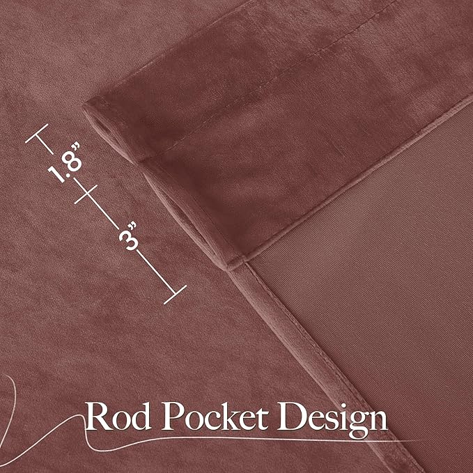 NICETOWN Wild Rose Velvet Curtains, Rod Pocket Velvet Drapes, Media Movie Theater Room Decor for Living Room, Super Soft Luxury Velvet Room Darkening Drapes for Home Decor (1 Pair, W52 x L96 inches)
