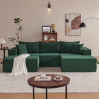 110” Cloud Sectional Couch, Boneless Sofa for Living Room, Modular Sectional Sofa with Deep Seat, Comfy Fluffy U-Shaped Couch with Right-Facing Chaise, No Assembly Required, Green