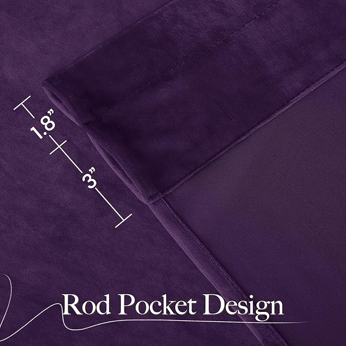 NICETOWN Purple Velvet Blackout Curtains 96 inches Long, Solid Heavy Matt Rod Pocket Drapes/Window Treatments for Hall, Theater (2 Pieces)