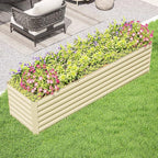 Outsunny 8 x 2 x 2ft Galvanized Raised Garden Bed Kit, Outdoor Metal Elevated Planter Box with Safety Edging, Large Raised Bed for Growing Flowers, Herbs and Vegetables, Cream White