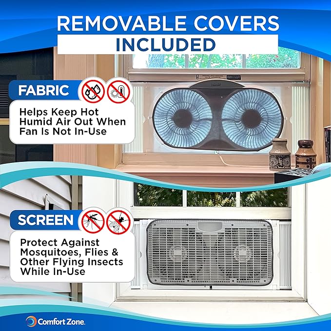 Comfort Zone 9-Inch Smart WiFi Twin Window Fan – 3-Speed Dual Blade Fan with App & Voice Control, Reversible Exhaust, Cooling & Circulate Modes, Expandable 23.5" to 37", Bug Screen