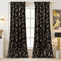 NICETOWN Black Velvet Curtains 2 Panels with Gold Foil Leaf Print – Modern Glam Black and Gold Drapes for Living Room, Luxury Room Darkening Window Treatments for Bedroom & Gothic Decor (50W x 84L)
