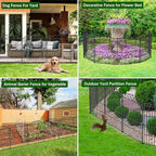 Garden Fence 12 Panel with Gate - 30in H x 23.6ft L, No Dig Rustproof Metal Tall Animal Barrier for Dogs Rabbits, Decorative Outdoor Border for Yard, Patio, and Flower Beds