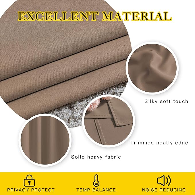 NICETOWN Kitchen Blackout Curtains and Drapes - Triple Weave Energy Saving Thermal Insulated Solid Grommet Blackout Panels for Patio (1 Pair, 66 inches by 90 Inch, Cappuccino)