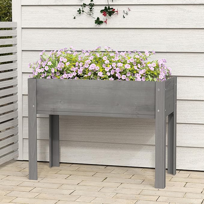 Raised Garden Bed with Legs, 40x20x31'', Solid Wood Elevated Planter Box for Outdoor Backyard Patio
