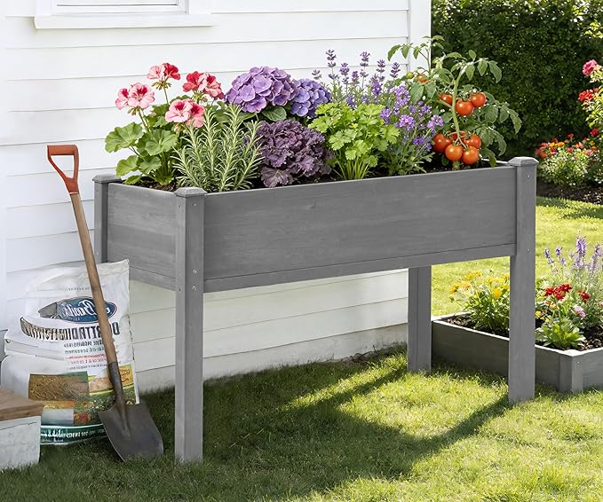 48×24×30 Inch Raised Garden Bed with Legs, Solid Wood Elevated Planter Box Stand with Liner for Outdoor Patio, Backyard & Balcony