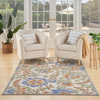 Nourison Home Aloha Ivory Blue 3'6" x 5'6" Area Rug - Easy Clean, Non Shedding, Bed Room, Living Room, Dining Room, Kitchen (4' x 6')