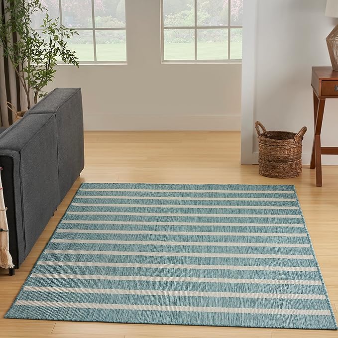 Nourison Home Positano Aqua Ivory 5' x 7' Area Rug - Easy Clean, Non Shedding, Bed Room, Living Room, Dining Room, Kitchen (5' x 7')