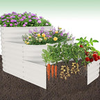 GarveeLife Galvanized Tiered Raised Garden Bed Kit with Open Base – 43x63x31.5 Oval Ground-Connected Planter for Vegetables, Herbs & Flowers (Modular 3 in-1Design),Beige