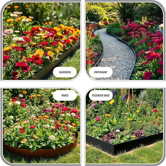 20ft. Galvanized Steel Landscape Edging (6-Pack) – 40" x 8" Metal Garden Border, Hammer-in Lawn Edging for Landscaping, Tree Rings, Yard & Pathway – Black Steel Lawn Edge for Garden Design