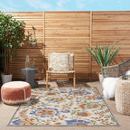 Nourison Home Aloha Ivory Blue 6' x 9' Area Rug - Easy Clean, Non Shedding, Bed Room, Living Room, Dining Room, Kitchen (6' x 9')