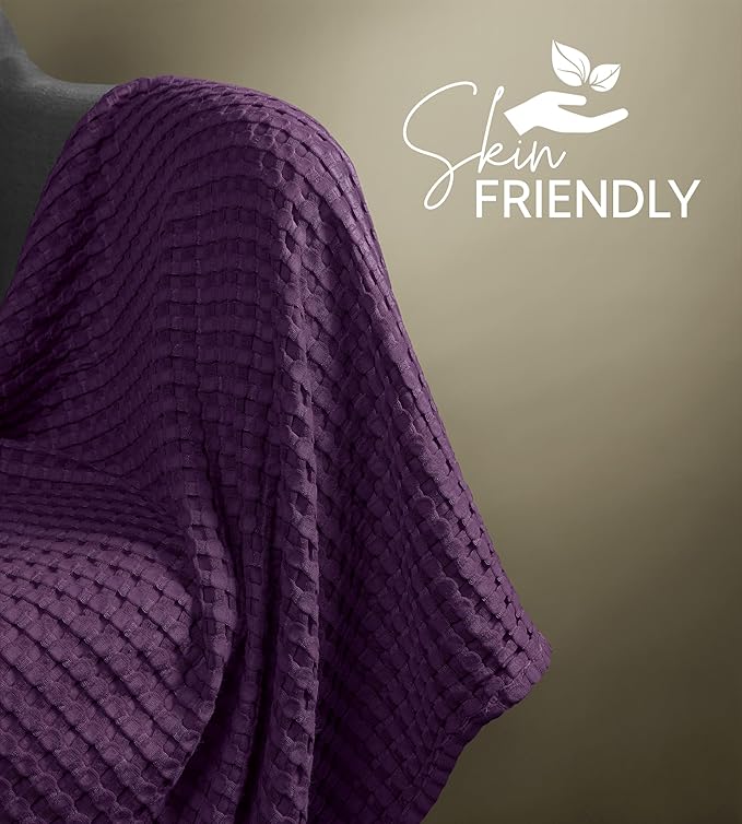 Utopia Bedding Plum 100% Cotton Waffle Blanket 300 GSM [King - 90x108 Inch] Soft Lightweight Breathable Bed Blanket for All Season
