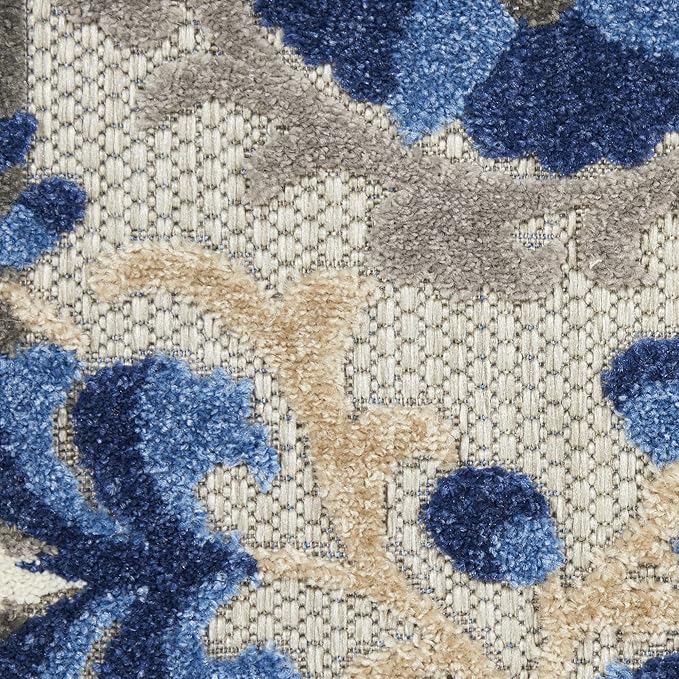 Nourison Home Aloha Natural Blue 2'3" x 12' Area Rug - Easy Clean, Non Shedding, Bed Room, Living Room, Dining Room, Kitchen (12' Runner)