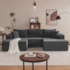 110” Cloud Sectional Couch, Boneless Sofa for Living Room, Modular Sectional Sofa with Deep Seat, Comfy Fluffy U-Shaped Couch with Right-Facing Chaise, No Assembly Required, Grey