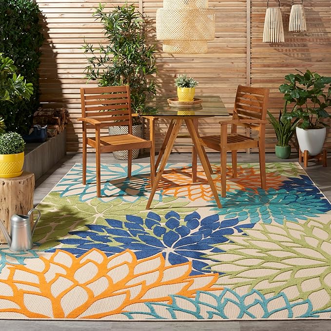 Nourison Home Aloha Indoor/Outdoor Multicolor 7' x 10' Area Rug, Easy Cleaning, Non Shedding, Bed Room, Living Room, Dining Room, Deck, Backyard, Patio (7x10)