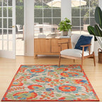 Nourison Home Aloha Red Multicolor 3'6" x 5'6" Area Rug - Easy Clean, Non Shedding, Bed Room, Living Room, Dining Room, Kitchen (4' x 6')