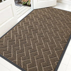 OLANLY Front Door Mat Indoor Outdoor Entrance, Waterproof All-Season, All-Weather Doormat, Sturdy Natural Rubber, Low Profile, Easy Clean Patio Porch Entryway Mat, Herringbone Brick (Brown, 71x47)