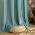 NICETOWN Greyish Blue Linen Curtains for Kitchen, Thick Flax Small Window Treatments Semi Sheer Privacy Assured with Light Through for Cafe/Bathroom, W55 x L84, 2 Panels