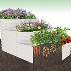 IDEALHOUSE Galvanized Metal Raised Garden Bed Kit, 61x42x31 Inch Outdoor Modular Planter Box for Vegetables, Herbs & Flowers, 3-in-1 Open-Base Design for Deep Root Growth, White