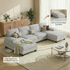 Homall Modular Sectional U Shaped Sofa Couches for Living Room, Comfy Linen Fabric 4 Seat Sofa Set with Removable Pillows, Lounge Chaise Upholstered Couch for for Apartment (Loop Yarn, Pearl Gray)