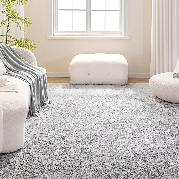 Amazon Basics Fluffy Washable Area Rug, Shaggy Carpet for Living Room, Bedroom, 5' W × 7' L, Gray