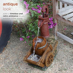 Alpine Corporation ZEN276S Outdoor Vintage Water Pump and Wheelbarrow Floor Fountain - Calming Water Flow, 23 Inch Tall, Brown