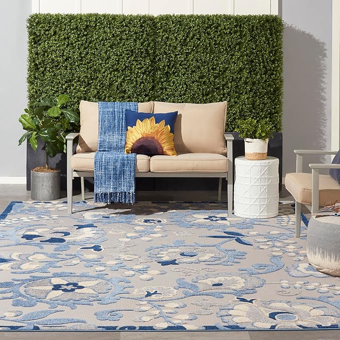Nourison Home Aloha Blue Grey 9'6" x 13' Area Rug - Easy Clean, Non Shedding, Bed Room, Living Room, Dining Room, Kitchen (10' x 13')
