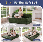 MAXYOYO Folding Sofa Couch, Convertible Floor Sleeper Couch with 2 Pillows, Tufted Floor Oversized Loveseat Couch Tufted Fold Out Chair Bed Comfy Sofa Lounge for Living Room Bedroom, Dark Green