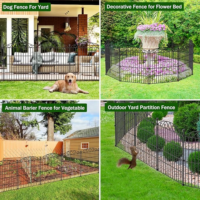 No Dig Decorative Garden Fence 6 Panel - 30in H x 11.8ft L, Tall Animal Barrier for Dogs Rabbits, Rustproof Metal Wire Panels for Yard, Patio, and Outdoor Border Use