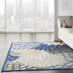 Nourison Home Aloha Indoor/Outdoor Blue/Multicolor 3'6" x 5'6" Area Rug, Tropical, Botanical, Easy Cleaning, Non Shedding, Bed Room, Living Room, Dining Room, Deck, Backyard, Patio (3x5)