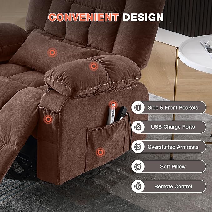 Power Lift Recliner Chair for Elderly with Vibration Massage and Lumbar Heating, Electric Lift Recliner Single Sofa with Side Pocket and USB Charge Port for Living Room