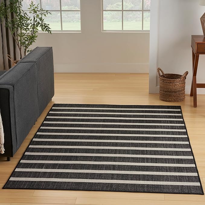 Nourison Home Positano Black Ivory 7' x 10' Area Rug - Easy Clean, Non Shedding, Bed Room, Living Room, Dining Room, Kitchen (7' x 10')