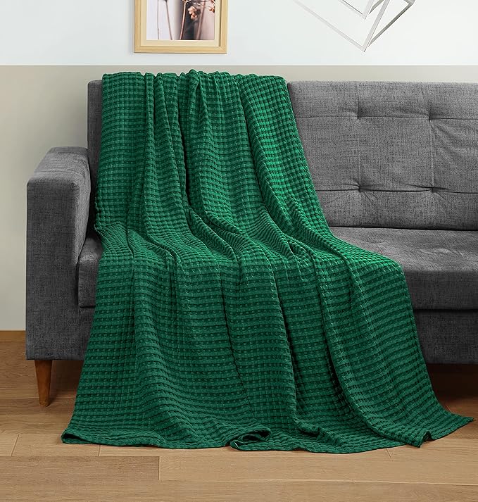 Utopia Bedding Forest Green 100% Cotton Waffle Blanket 300 GSM [Queen - 90x90 Inch] Soft Lightweight Breathable Bed Blanket for All Season
