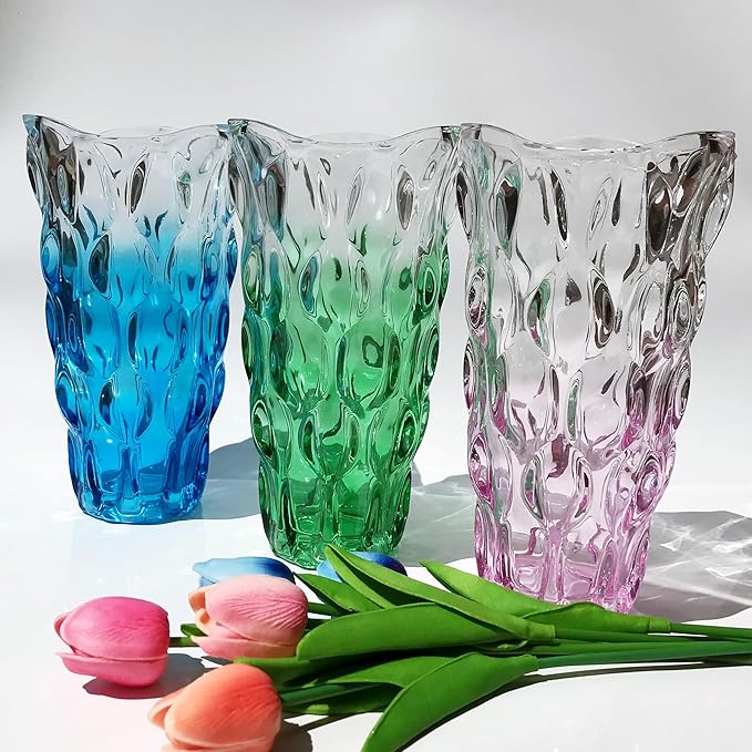 Unbreakable Flower Glass Vase 3.5lb 9.5inch Sparkle vase Bohemian Style, for Centerpieces,Kitchen,Office, Living Room,Wedding,Perfect Home Decor Glass Vase (Gradient Sky Blue)