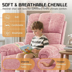 Recliner Chair, Swivel Rocker Recliner Chair for Adults, Small Recliners for Small Spaces, Manual Recliner Chair with Side Pockets, Nursery Rocking Chair for Living Room, Chenille, Rose Pink