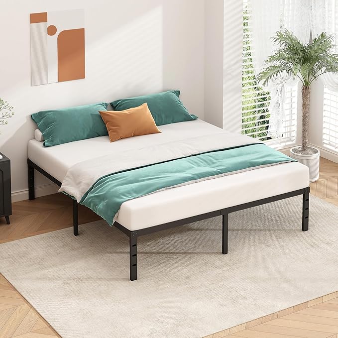 Metal Platform Bed Frame 14 Inch Tall,No Box Spring Needed,King Size Bed with Heavy Duty Strong Support Slats,Easy to Assemble,Black