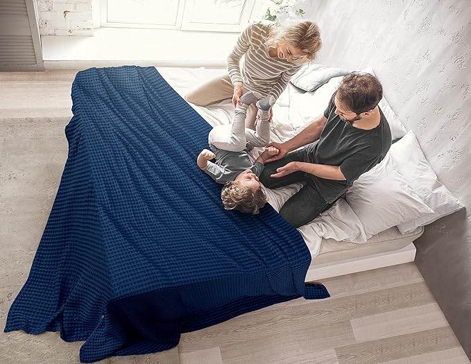 Utopia Bedding Navy 100% Cotton Waffle Blanket 300 GSM [King - 90x108 Inch] Soft Lightweight Breathable Bed Blanket for All Season