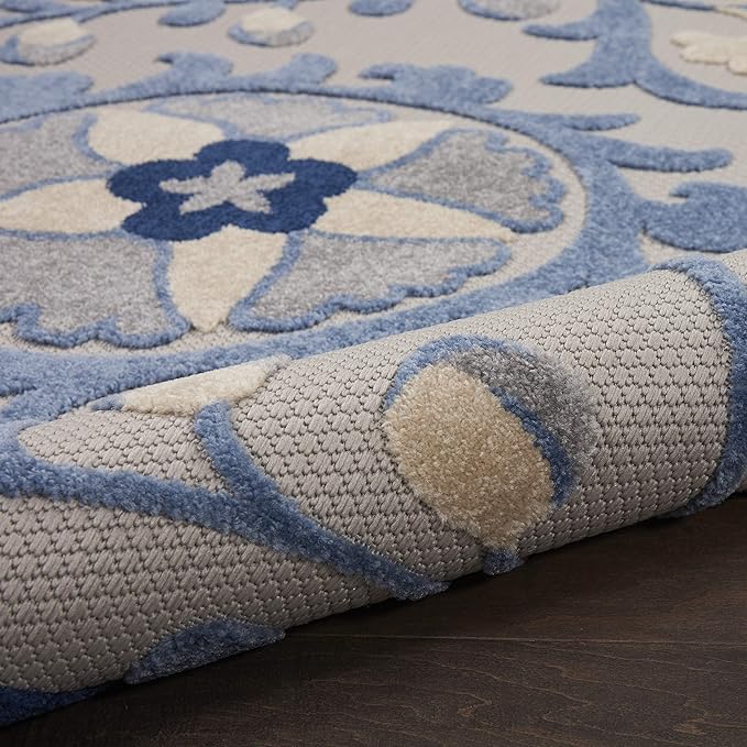Nourison Home Aloha Blue Grey 5'3" x Round Area Rug - Easy Clean, Non Shedding, Bed Room, Living Room, Dining Room, Kitchen (5' x Round)
