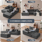 110” Cloud Sectional Couch, Modular Sectional Sofa with Deep Seat, Boneless Sofa for Living Room, Fluffy Comfy U-Shaped Couch with Left Facing Chaise, No Assembly Required, Grey