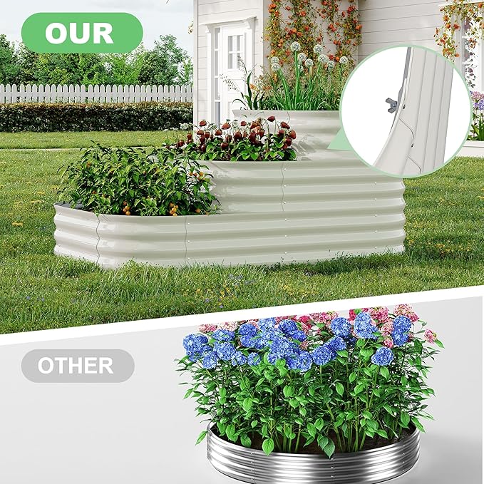 IDEALHOUSE Galvanized Metal Raised Garden Bed Kit, 61x42x31 Inch Outdoor Modular Planter Box for Vegetables, Herbs & Flowers, 3-in-1 Open-Base Design for Deep Root Growth, White
