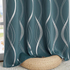 NICETOWN 100% Blackout Curtains Panels for Living Room, Greyish Blue, 52" Wide x 84" Long, 2 Panels, Sound Reducing Thermal Insulated Wave Line Foil Print Design Curtains for Patio Sliding Glass Door