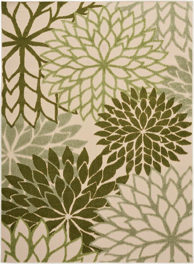 Nourison Home Aloha Tropical Indoor/Outdoor Ivory Green 5'3" x 7'5" Area Rug, Easy Cleaning, Non Shedding, Bed Room, Living Room, Dining Room, Backyard, Deck, Patio (5x7)