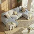 Homall Modular Sectional U Shaped Sofa Couches for Living Room, Comfy Linen Fabric 4 Seat Sofa Set with Removable Pillows, Lounge Chaise Upholstered Couch for for Apartment (Loop Yarn, Pearl Gray)