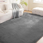 Amazon Basics Fluffy Washable Area Rug, Shaggy Carpet for Living Room, Bedroom, 6' W × 9' L, Dark Gray