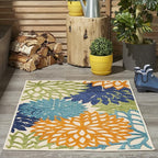Nourison Home Aloha Indoor/Outdoor Multicolor 2'8" x 4' Area Rug, Tropical, Botanical, Easy Clean, Non Shedding, Bed Room, Living Room, Dining Room, Deck, Backyard, Patio (3x4)