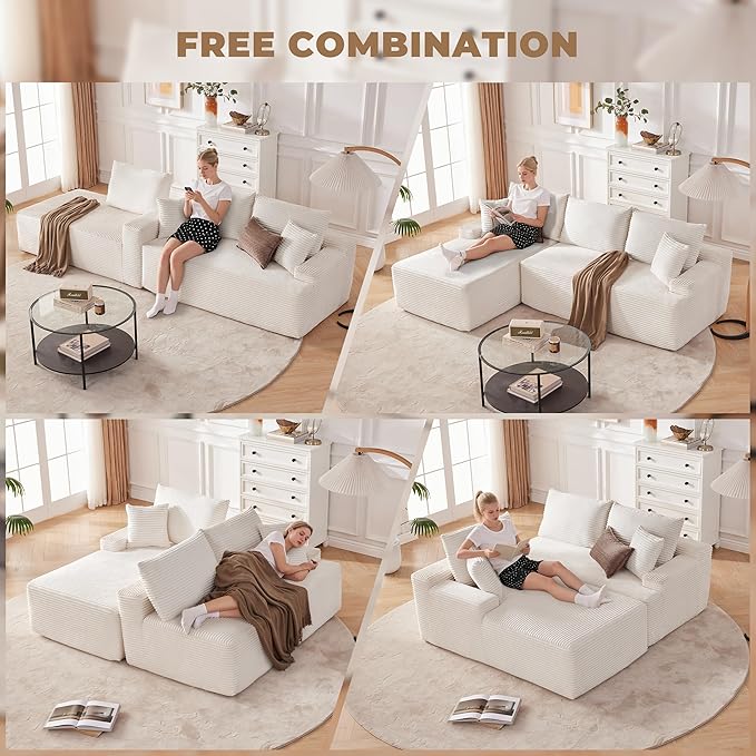 Cloud Sectional Sofa, Boneless Couch for Living Room, Modular Sectional Sofa with Deep Seat, Fluffy Comfy Couch with L-Shaped Chaise, No Assembly Required, Beige
