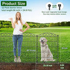12 Panel Garden Fence with Gate - 36in H x 24.9ft L, No Dig Rustproof Metal Tall Animal Barrier for Dogs Rabbits, Decorative Outdoor Border for Yard, Patio, and Flower Beds
